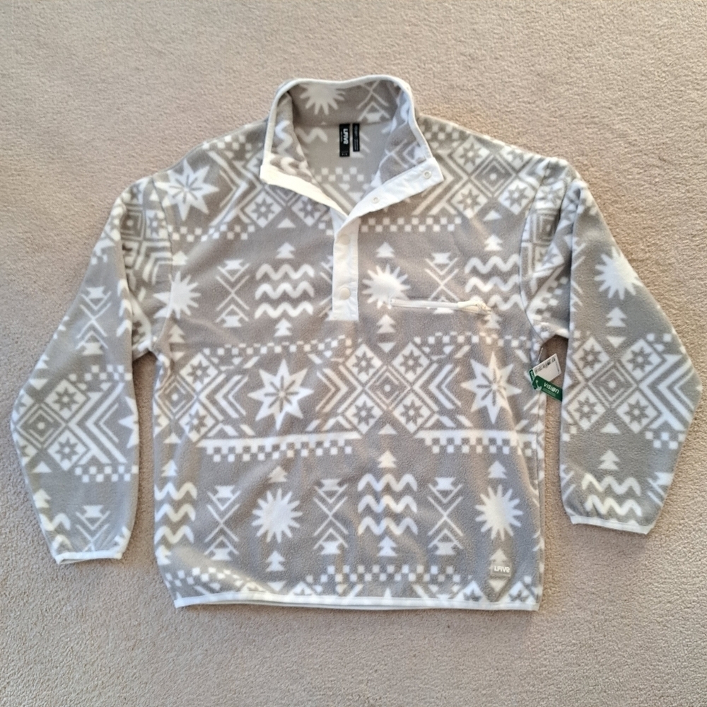 Simons I.Five Fleece Pullover Mens Small Cream Beige Snap Front Fleece Top NWT